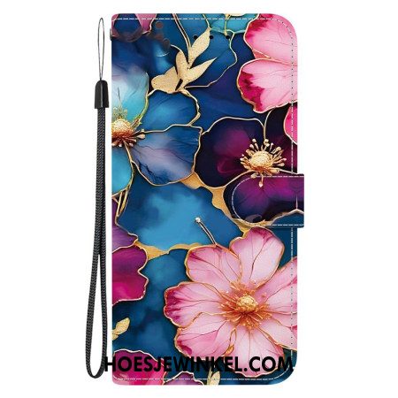 Folio-hoesje Xiaomi Redmi Note 15 Pro 5g Telefoonhoesje Blauw En Goud Bloemen