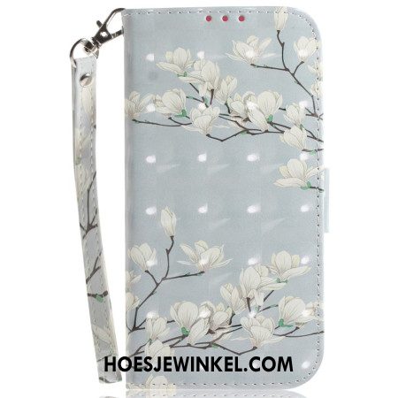 Folio-hoesje Xiaomi Redmi Note 15 Pro 5g Telefoonhoesje Witte Magnolia's Met Bandjes