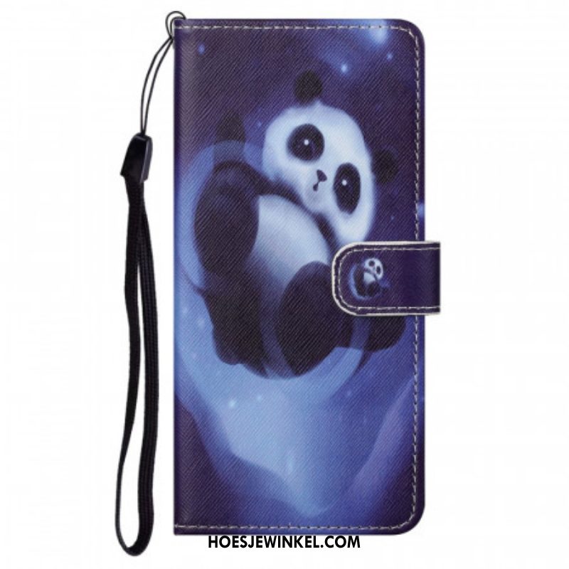 Folio-hoesje voor Moto G71 5G Met Ketting Panda Space Met Sleutelkoord