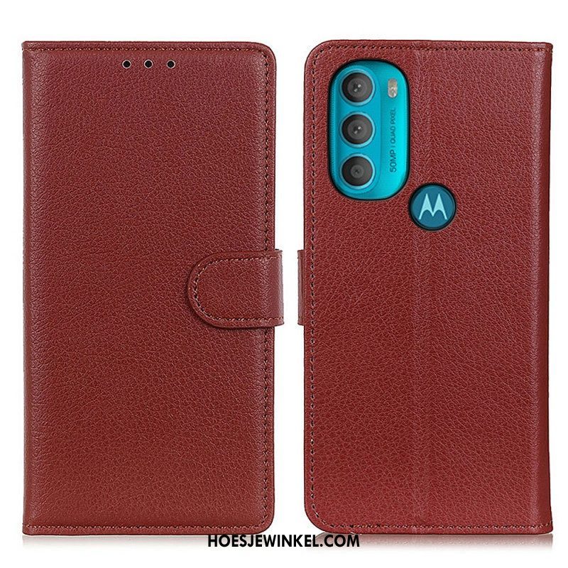 Folio-hoesje voor Moto G71 5G Traditioneel Lychee