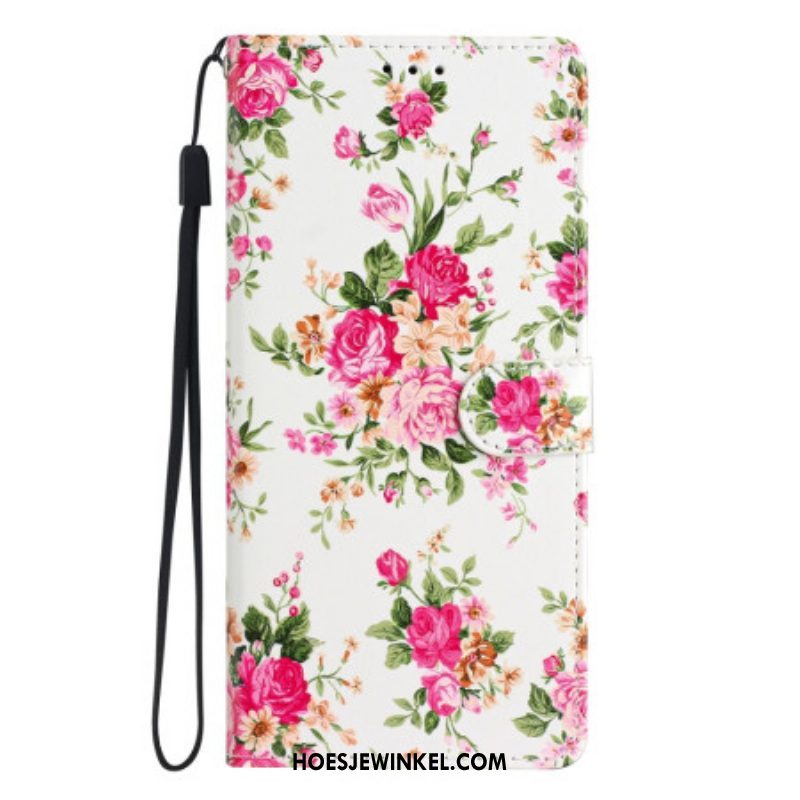 Folio-hoesje voor Moto G73 5G Met Ketting Riem Liberty Bloemen