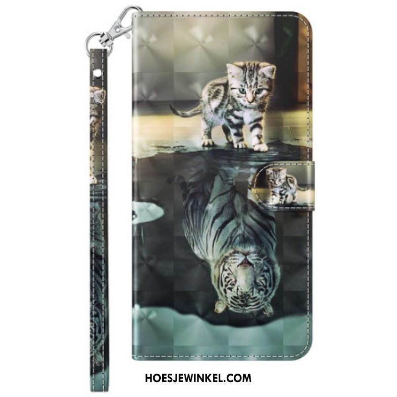 Folio-hoesje voor Moto G73 5G Met Ketting Strappy Kitten Droom