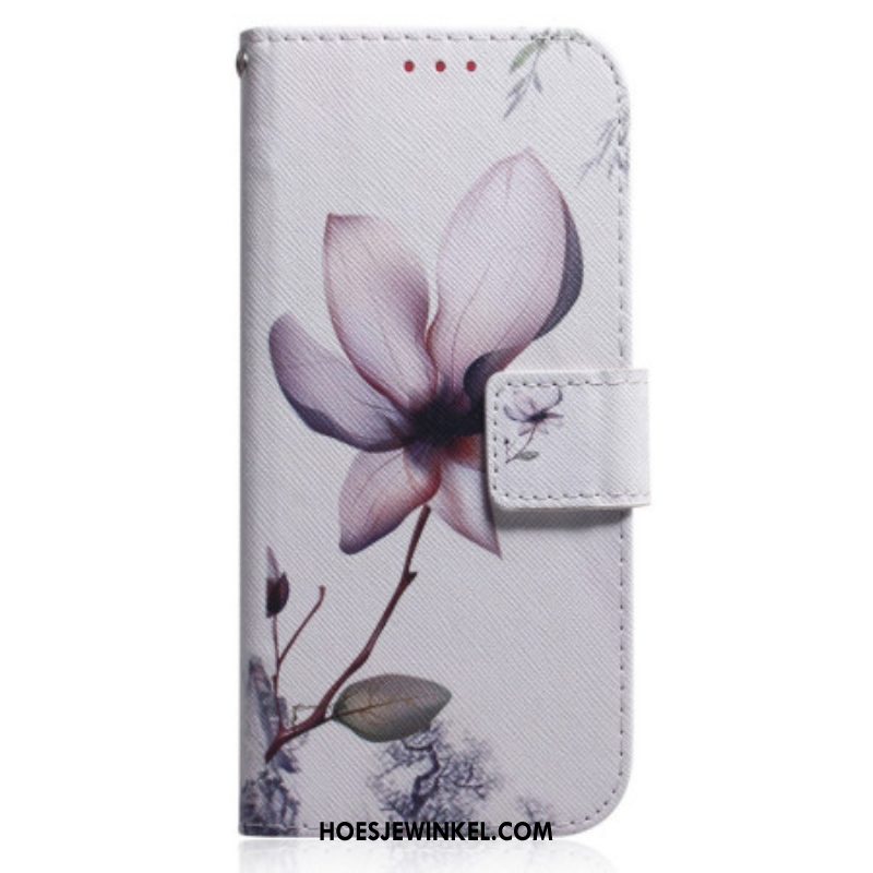 Folio-hoesje voor OnePlus Nord 2T 5G Met Ketting Strappy Roze Bloem