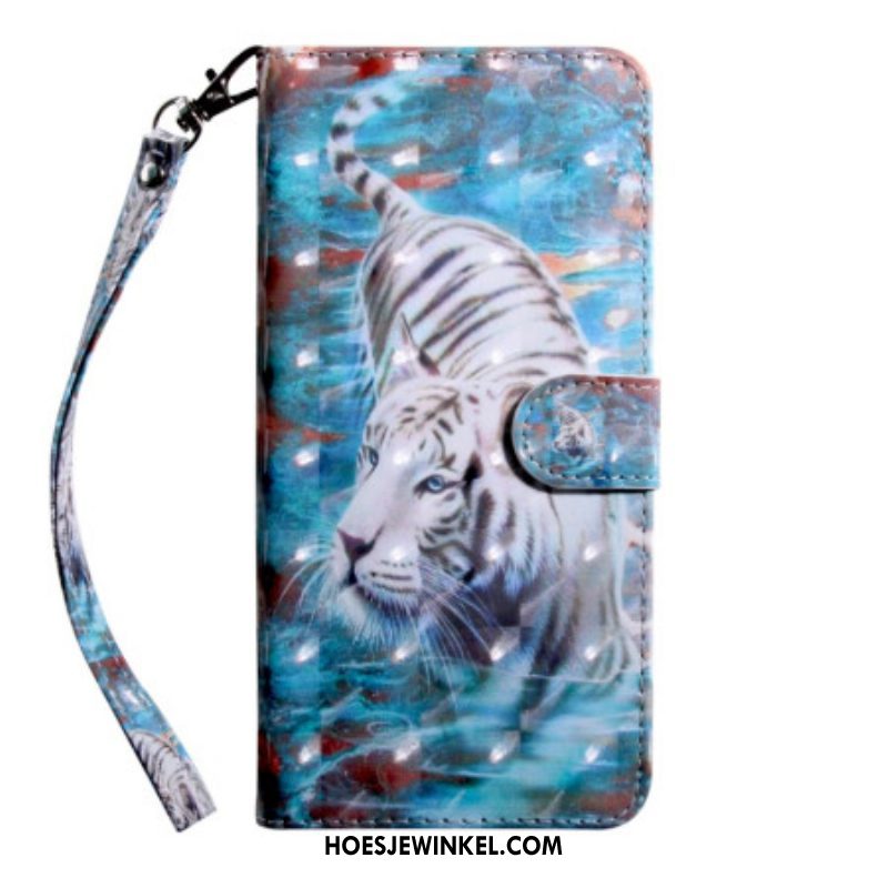 Folio-hoesje voor Oppo A54 5G / A74 5G Tijger Kunstleer Met Lanyard