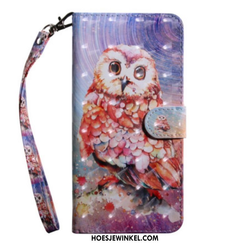 Folio-hoesje voor Oppo A54 5G / A74 5G Uil Met Lanyard