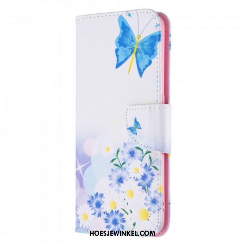 Folio-hoesje voor Oppo A94 5G Geschilderde Vlinders En Bloemen