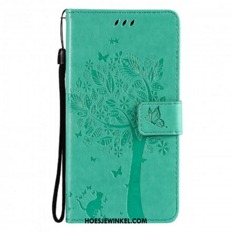 Folio-hoesje voor Oppo Reno 6 5G Met Ketting Boom En Strappy Cat