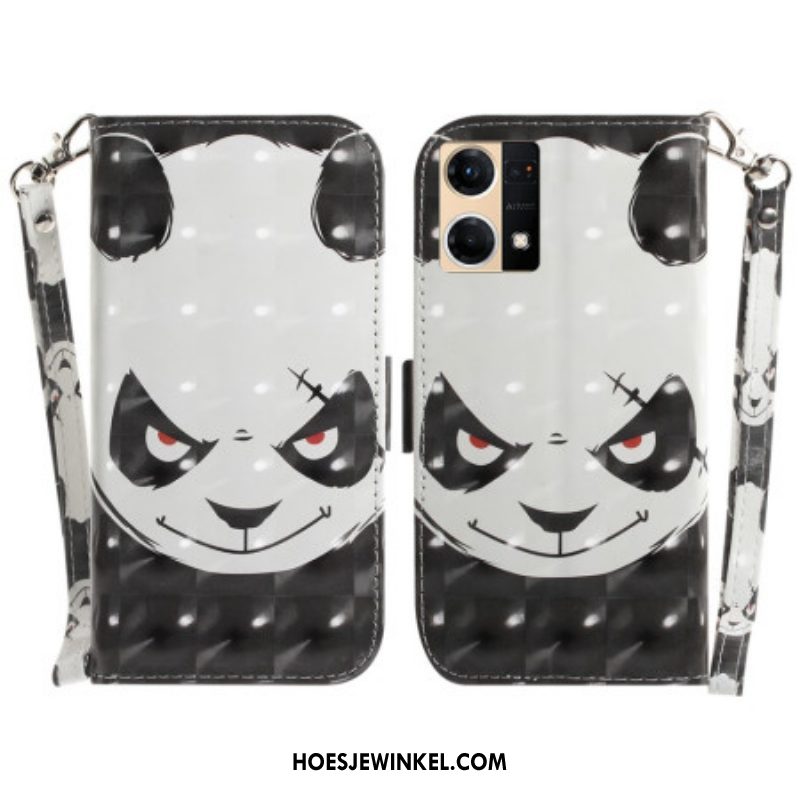 Folio-hoesje voor Oppo Reno 7 Met Ketting Boze Panda Met Lanyard