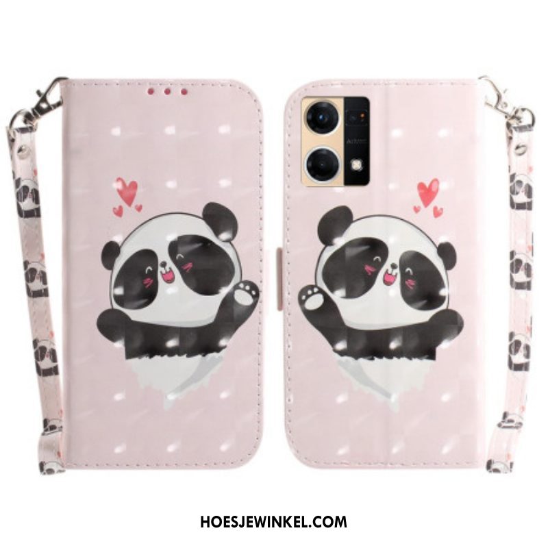 Folio-hoesje voor Oppo Reno 7 Met Ketting Panda Love Met Sleutelkoord