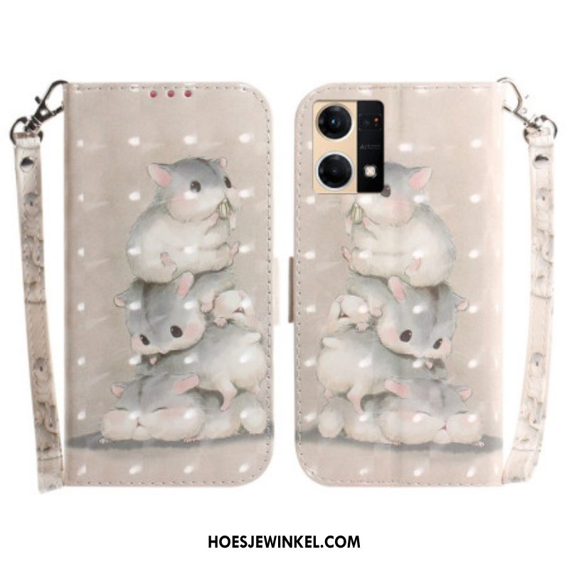 Folio-hoesje voor Oppo Reno 7 Met Ketting String Hamsters