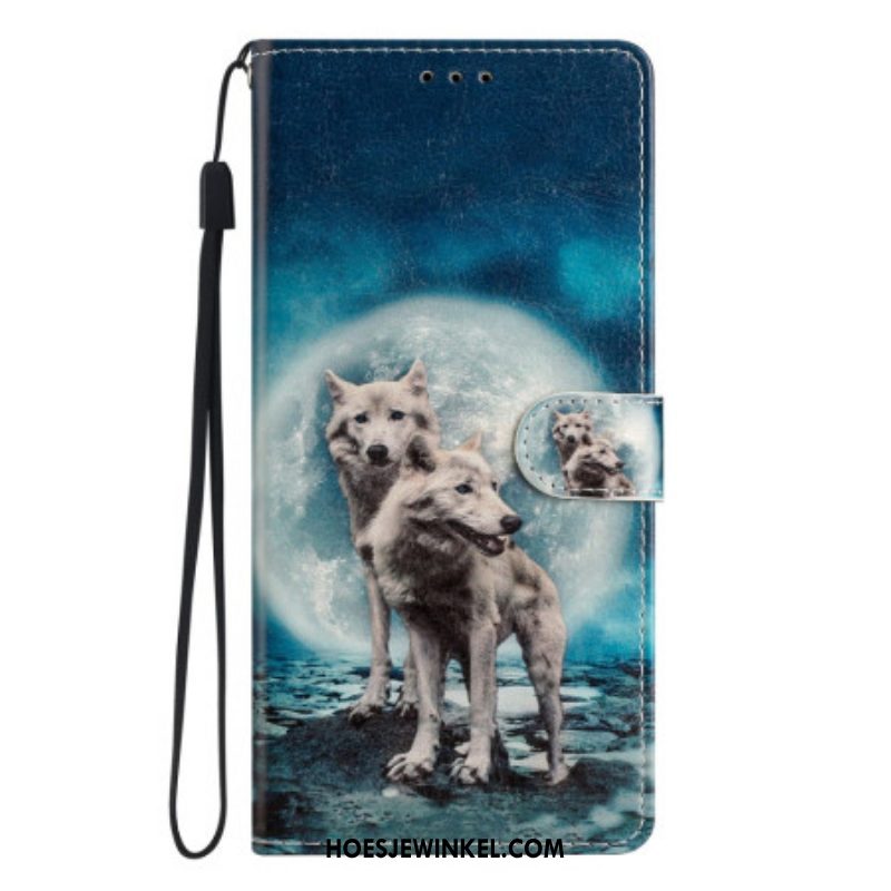 Folio-hoesje voor Oppo Reno 8 Lite Met Ketting Lanyard Wolf