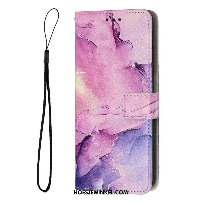 Folio-hoesje voor Samsung Galaxy A14 / A14 5G Met Ketting Marmer Strippen