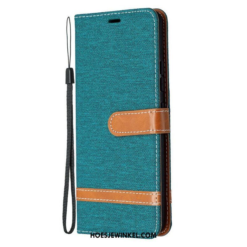 Folio-hoesje voor Samsung Galaxy A42 5G Met Ketting Band Van Stof En Leereffect