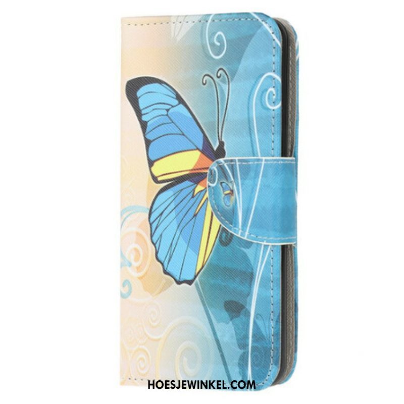 Folio-hoesje voor Samsung Galaxy A52 4G / A52 5G / A52s 5G Blauwe En Gele Vlinder