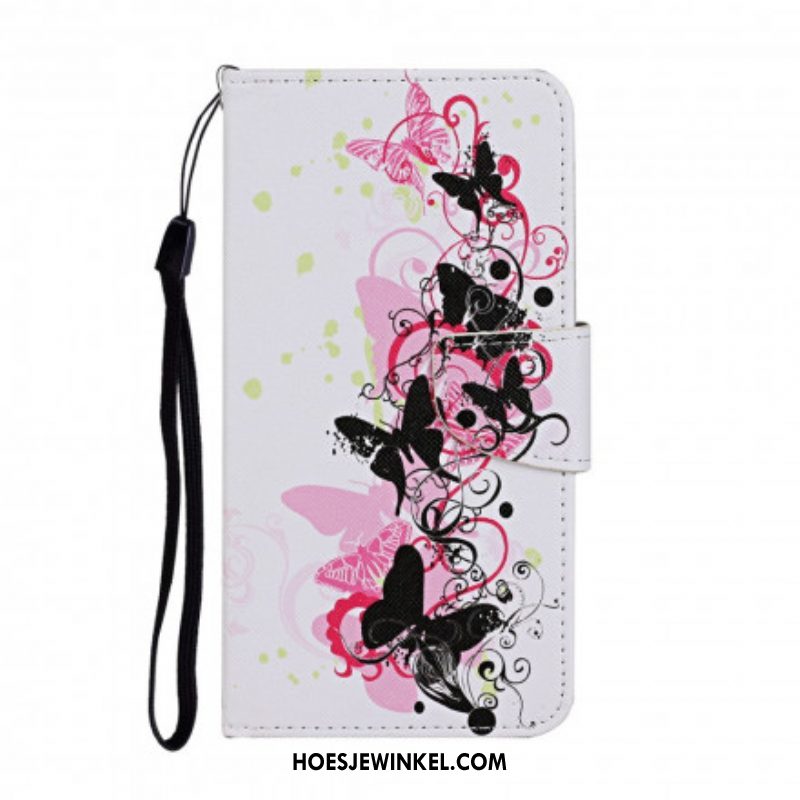 Folio-hoesje voor Samsung Galaxy A52 4G / A52 5G / A52s 5G Vlinders En Lanyard