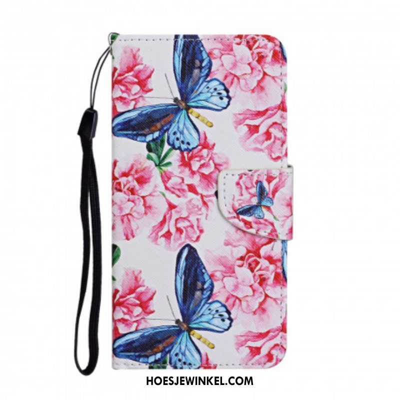 Folio-hoesje voor Samsung Galaxy A52 4G / A52 5G / A52s 5G Vlinders Floral Lanyard