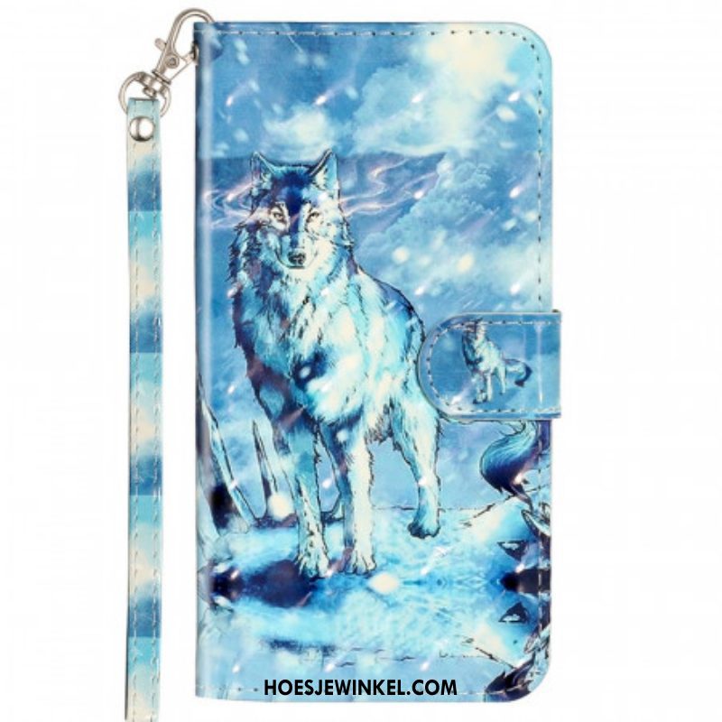 Folio-hoesje voor Samsung Galaxy A53 5G Met Ketting Lanyard Wolf