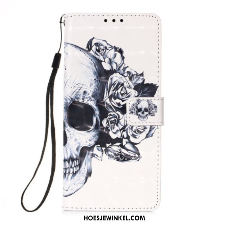 Folio-hoesje voor Samsung Galaxy A54 5G Met Ketting Bloemenschedel Met Riem