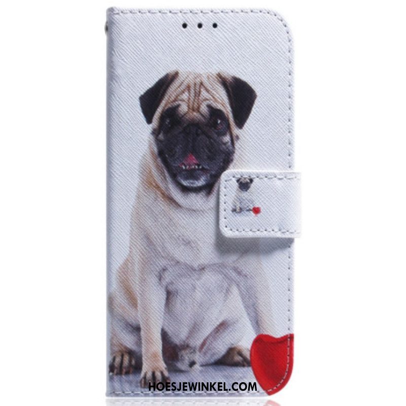 Folio-hoesje voor Samsung Galaxy A54 5G Met Ketting Grappige Mopshond Met Riem