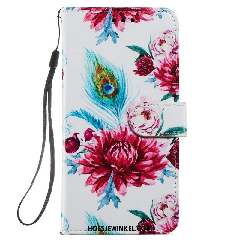 Folio-hoesje voor Samsung Galaxy A54 5G Met Ketting Strakke Bloemen