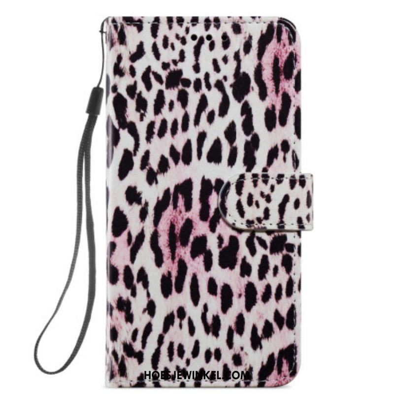 Folio-hoesje voor Samsung Galaxy A54 5G Met Ketting Strappy Leopard-stijl