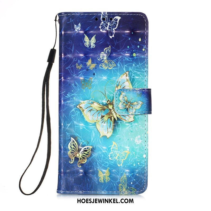 Folio-hoesje voor Samsung Galaxy A54 5G Met Ketting Vlucht Van Vlinders In Lanyard