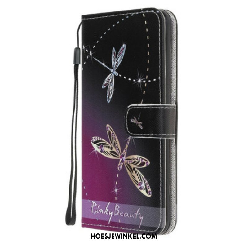 Folio-hoesje voor Samsung Galaxy M12 / A12 Met Ketting Strappy Libellen