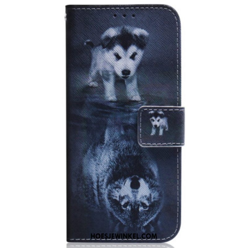 Folio-hoesje voor Samsung Galaxy M13 Met Ketting Strappy Puppy-droom