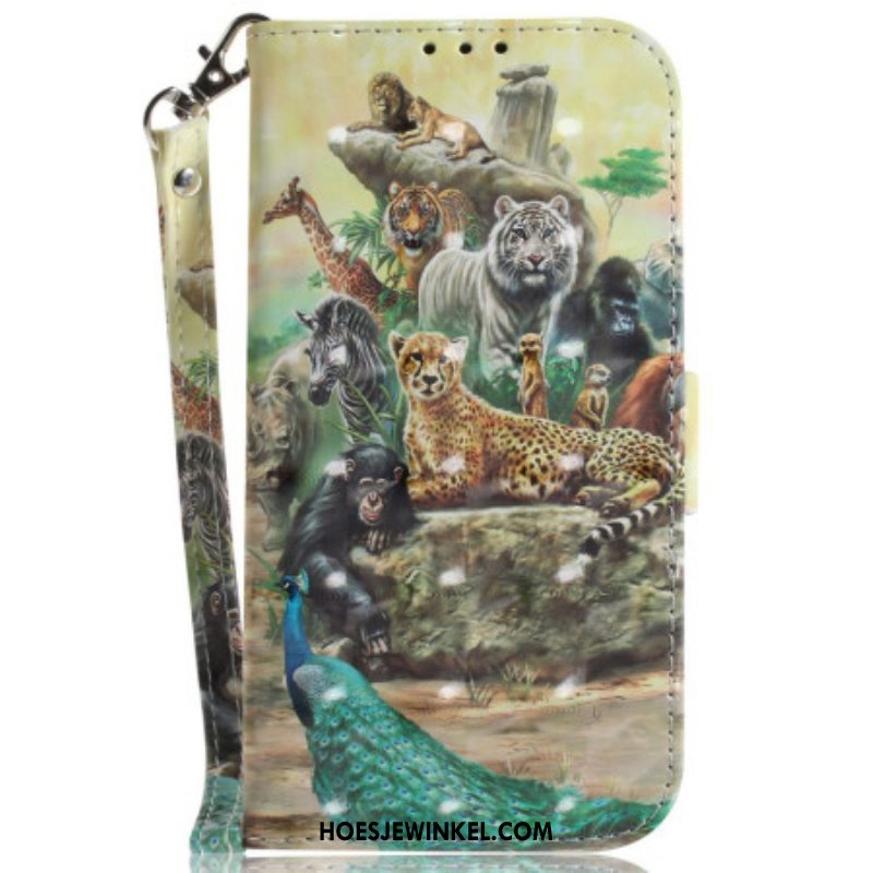 Folio-hoesje voor Samsung Galaxy M13 Met Ketting String Safari Dieren