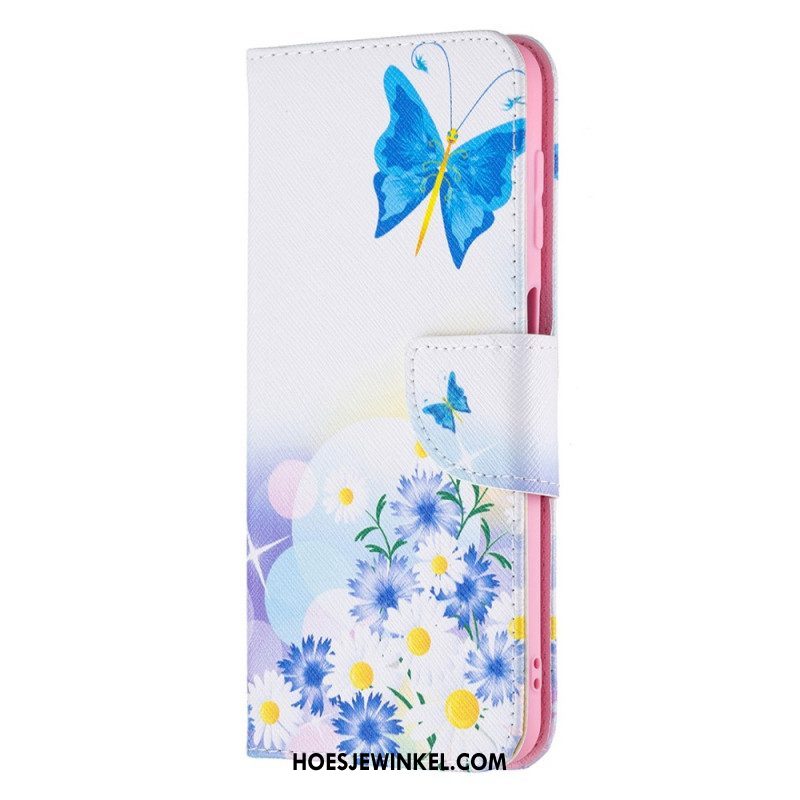 Folio-hoesje voor Samsung Galaxy M32 Geschilderde Vlinders En Bloemen
