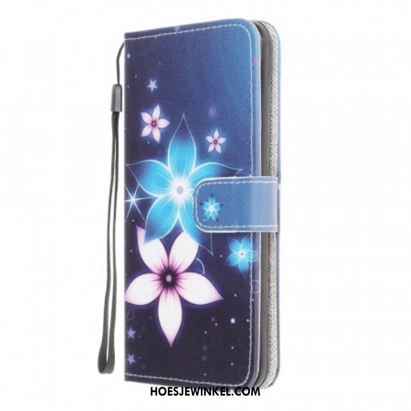 Folio-hoesje voor Samsung Galaxy M32 Met Ketting Maanband Bloemen
