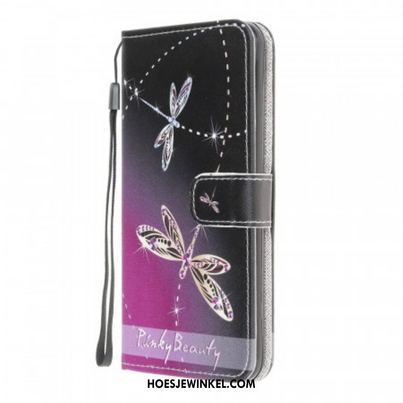 Folio-hoesje voor Samsung Galaxy M32 Met Ketting Strappy Libellen