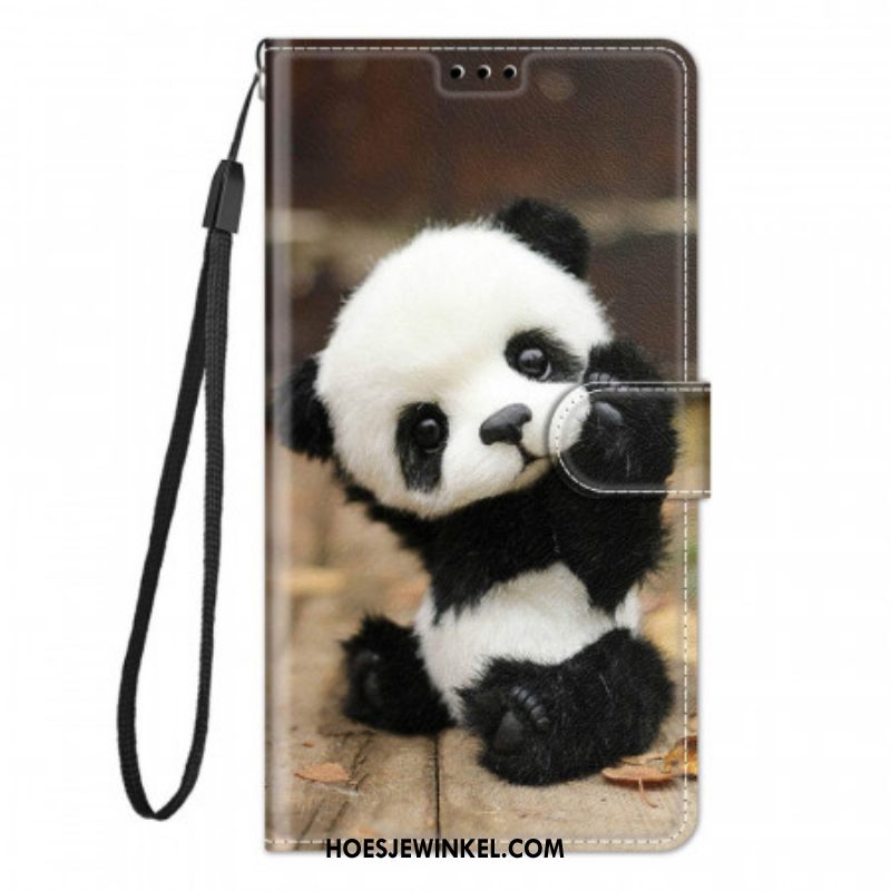 Folio-hoesje voor Samsung Galaxy M53 5G Met Ketting Kleine Panda Met Riem