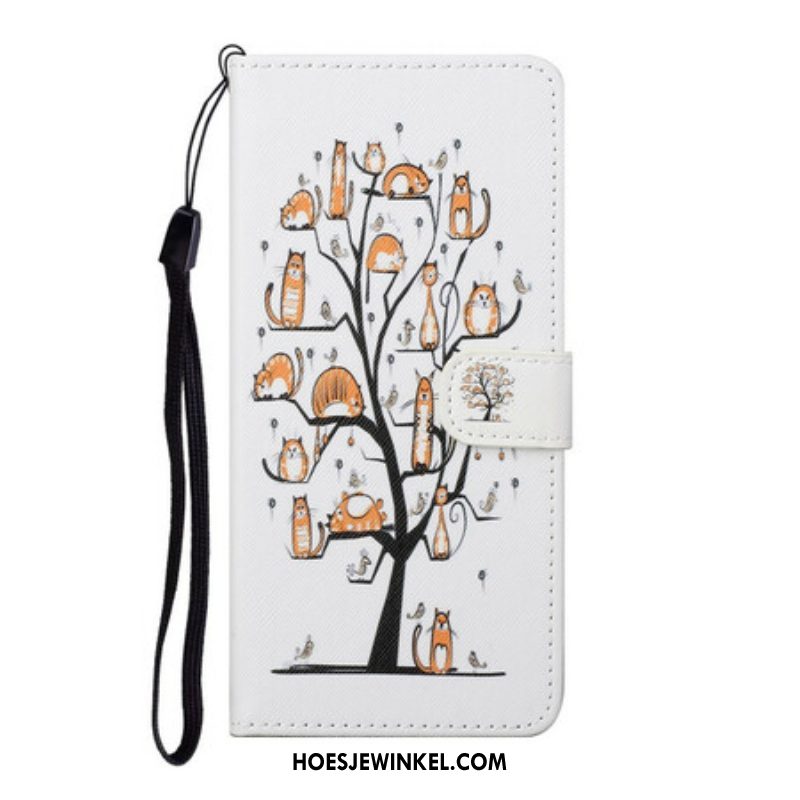 Folio-hoesje voor Samsung Galaxy S21 5G Met Ketting Funky Cats Met Riem