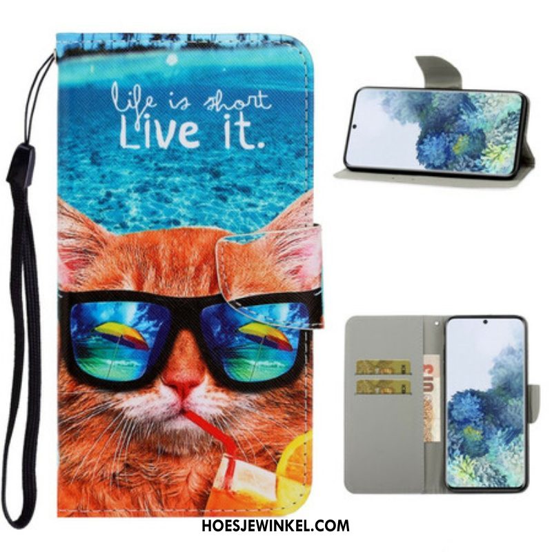 Folio-hoesje voor Samsung Galaxy S21 5G Met Ketting Kat Live It Strappy