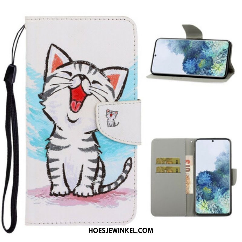 Folio-hoesje voor Samsung Galaxy S21 5G Met Ketting Strappy Kleur Kitten