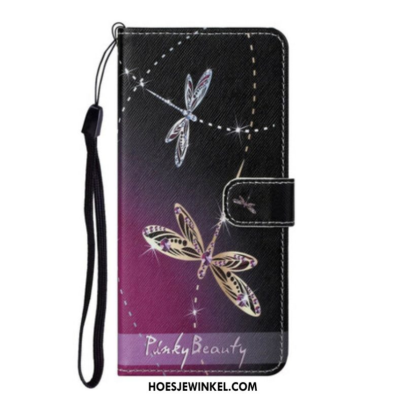 Folio-hoesje voor Samsung Galaxy S21 5G Met Ketting Strappy Libellen