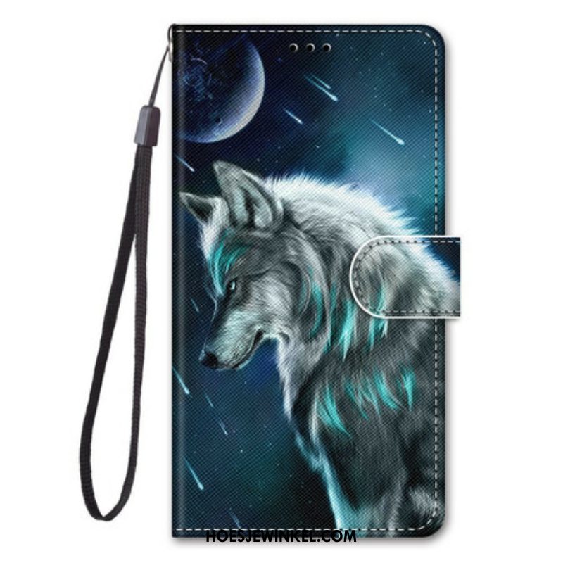 Folio-hoesje voor Samsung Galaxy S21 5G Wolf Onder Een Regen Van Sterren