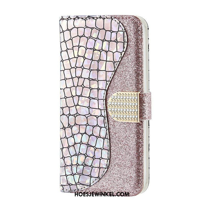 Folio-hoesje voor Samsung Galaxy S21 FE Krokodil Diamanten