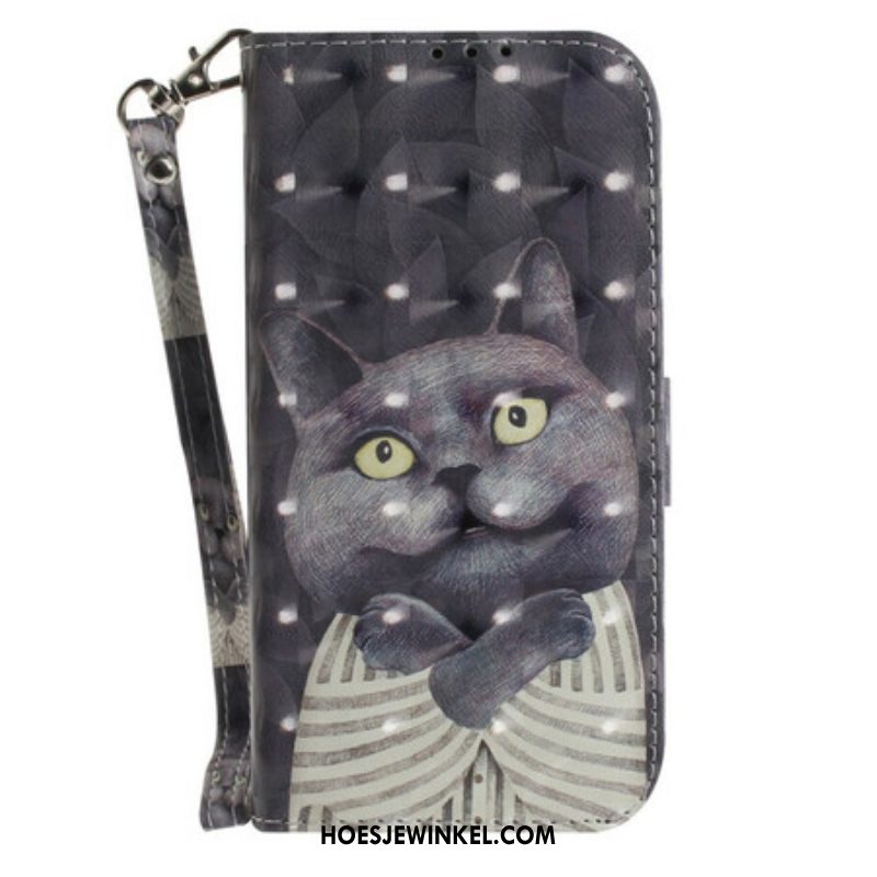 Folio-hoesje voor Samsung Galaxy S21 FE Met Ketting Grijze Kat Met Riem