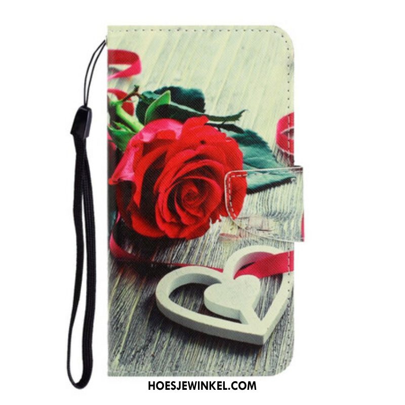 Folio-hoesje voor Samsung Galaxy S21 FE Met Ketting Romantische Roos Met Riem