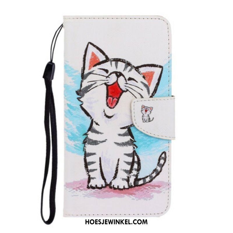 Folio-hoesje voor Samsung Galaxy S21 FE Met Ketting Strappy Kleur Kitten