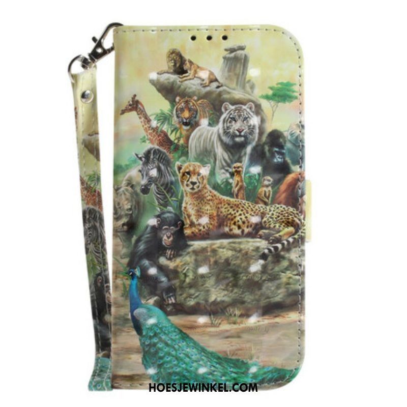 Folio-hoesje voor Samsung Galaxy S21 FE Met Ketting String Safari Dieren