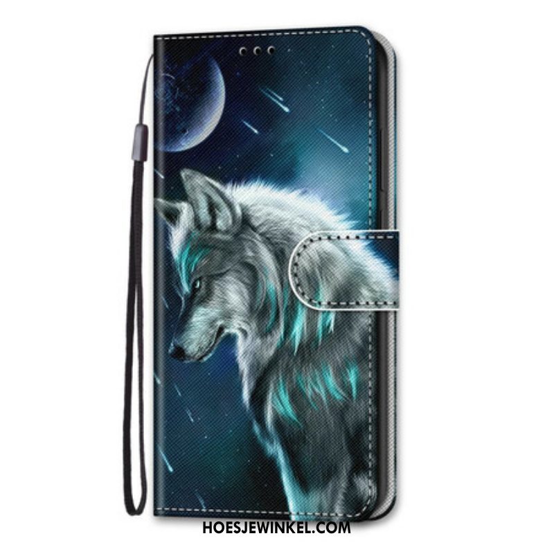 Folio-hoesje voor Samsung Galaxy S21 Plus 5G Wolf Onder Een Regen Van Sterren