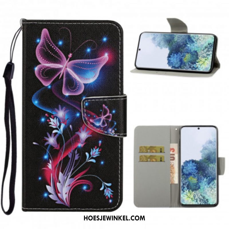 Folio-hoesje voor Samsung Galaxy S21 Ultra 5G Vlinders En Lanyard