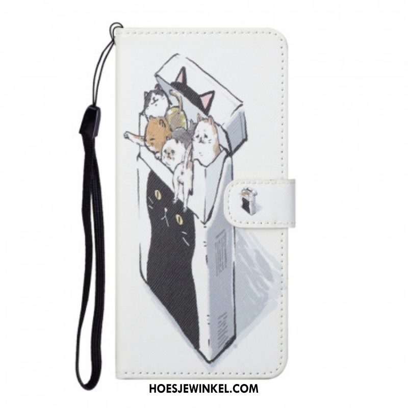 Folio-hoesje voor Samsung Galaxy S22 Plus 5G Met Ketting Levering Katten Met Strings