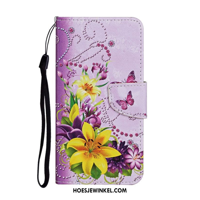 Folio-hoesje voor Samsung Galaxy S22 Ultra 5G Meesterlijke Bloemen Met Riem