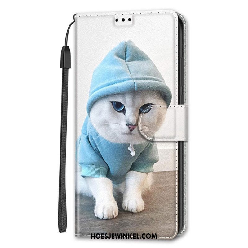 Folio-hoesje voor Samsung Galaxy S22 Ultra 5G Met Ketting String Cat Fan