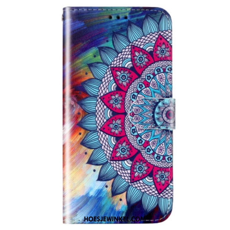 Folio-hoesje voor Samsung Galaxy S23 5G Met Ketting Kleurrijke Strappy Mandala