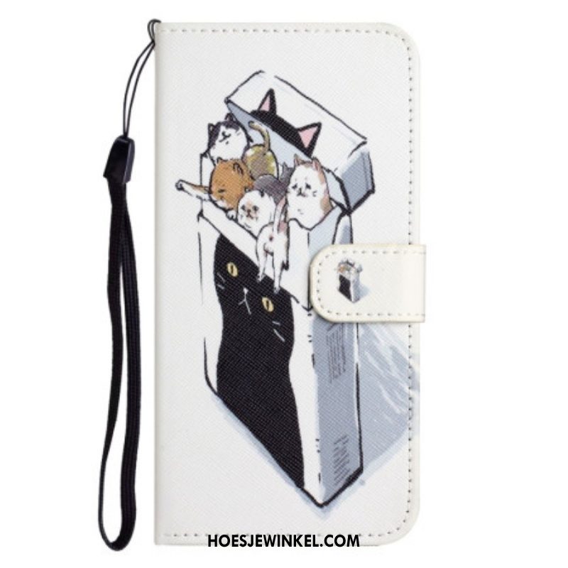 Folio-hoesje voor Samsung Galaxy S23 5G Met Ketting Levering Katten Met Strings